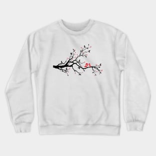 Kissing birds on love tree with red hearts Crewneck Sweatshirt